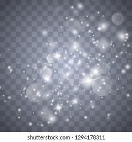 Set of white glowing lights effects isolated on transparent background. Sun flash with rays and spotlight. Glow light effect. Star burst with sparkles. 