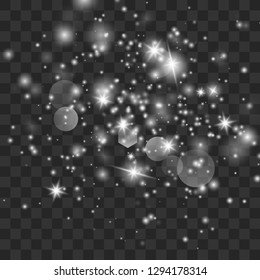 Set of white glowing lights effects isolated on transparent background. Sun flash with rays and spotlight. Glow light effect. Star burst with sparkles. 