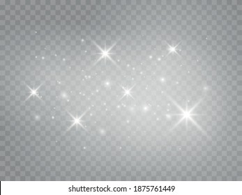 Set of white glowing lights effects isolated on transparent background Sun flash with rays and spotlight Star burst with sparkles