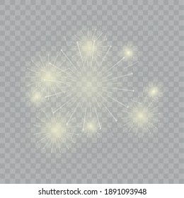 Set of white glowing lights effects isolated on transparent background Sun flash with rays and spotlight Star burst with sparkles	