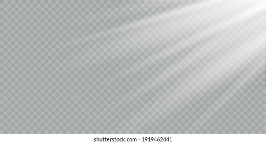 Set of white glowing lights effects isolated on transparent background Sun flash with rays and spotlight Star burst with sparkles, png, EPS 10.