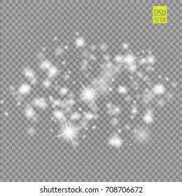 Set of white glowing lights effects isolated on transparent background. Sun flash with rays and spotlight. Glow light effect. Star burst with sparkles. eps 10