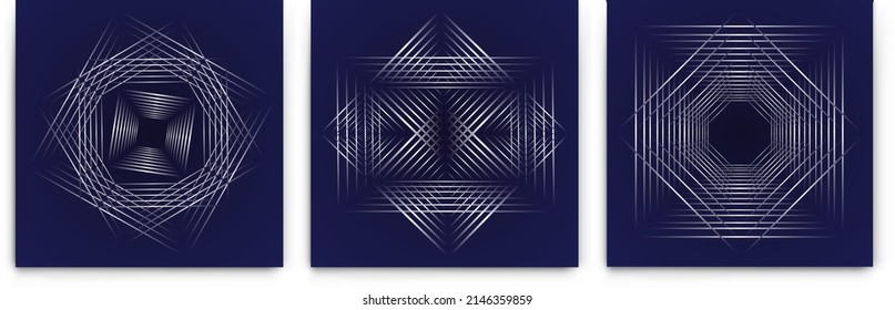 Conjunto de líneas blancas brillantes, plantilla azul de fondo abstracto futurista de alta tecnología con formas cuadradas