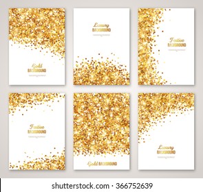 Set of White and Gold Banners, Greeting Card or Flyers Design. Vector illustration.