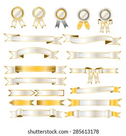 set of white and gold ribbon