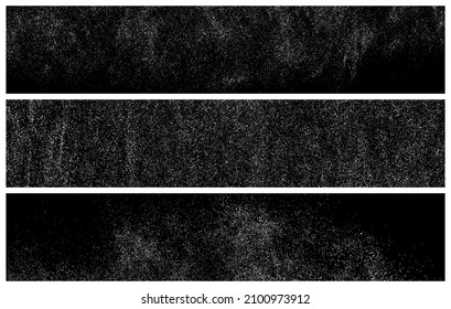 Set Of White Grainy Texture On Black. Panoramic Background. Wide Horizontal Long Banner For Site. Dust Overlay. Light Coloured Noise Granules. Snow Vector Elements. Illustration, EPS 10.