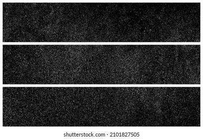Set Of White Grainy Texture On Black. Panoramic Background. Wide Horizontal Long Banner For Site. Dust Overlay. Light Coloured Noise Granules. Snow Vector Elements. Illustration, EPS 10.