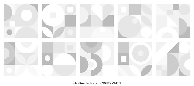 Set of white and gray abstract vector design templates in Scandinavian style for web banner, corporate identity, business presentation, fabric print, wallpaper. Geometric poster with a simple shape.