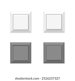 Set of white and gray single-key switches, on and off. Front view, vector illustration.