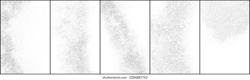 Set Of White And Grey Halftone Dotted Background. Abstract Dots Pattern. Silver Explosion Of Confetti. Digitally Generated Image. Vector Illustration, Eps 10.  