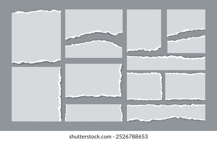 set of white and grey torn paper sheets vector illustration . collection of ripped paper strip element clipart collection