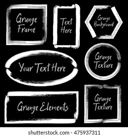 Set of white grunge frames. Hand drawn brush stroke template for design vector illustration