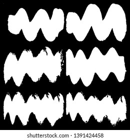 A set of white grunge paint strokes. Collection of backgrounds, backdrops for text. Abstract curves lines monochrome