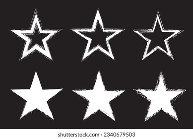 Set of white grunge star icons.