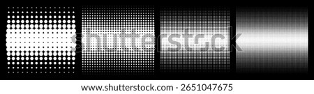 Set of white halftone circle dots gradient pattern textures. Half tone dots backgrounds. Horizontal templates using halftone dots pattern. Vector illustration