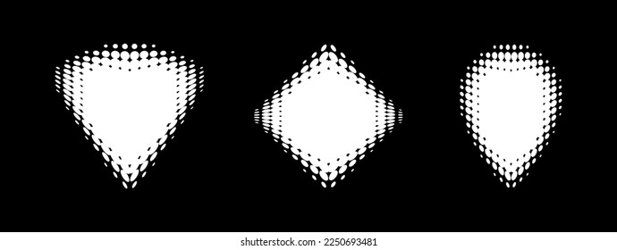 Set of white halftone dots gradient pattern texture backgrounds. Dotted spots using half tone circle dot texture. Vector emblem. Logo halftone collection. Sale banners.