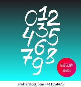 Set of white hand drawn brush numbers