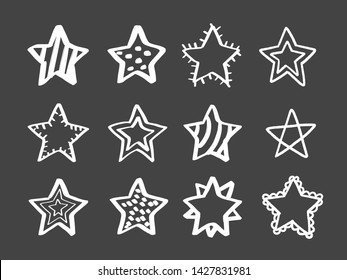 Set of white hand drawn doodle stars.