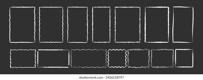 Conjunto de grunge dibujado a mano blanco garabato, lápiz, cuadrado de tiza, marcos de borde rectangular. Bordes de Plantilla de Ilustración vectorial para Sitio web, Anuncio, App, póster, fondo, tarjeta, bullet journal