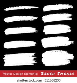Set of White Hand Drawn Grunge Brush Smears, vector illustration 