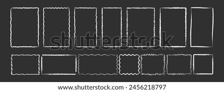 Set of white hand drawn grunge doodle charcoal, pencil, chalk square, rectangle border frames. Vector illustration template borders for website, banner, app, poster, background, card, bullet journal