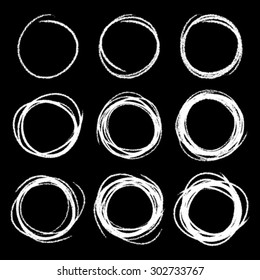 Set of White Hand Drawn Scribble Circles, vector design elements