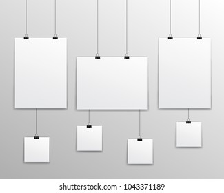 Set white hanging papers - stock vector