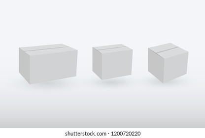 A set of white hard paper boxes to store package or to deliver parcel by post for business vector illustration