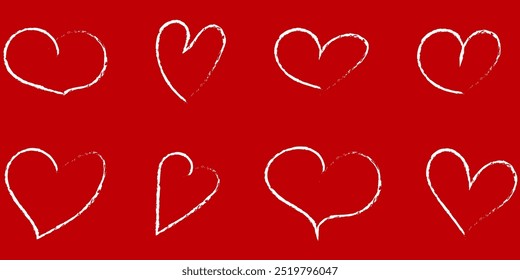 Set of white hearts, stylized hearts of different shapes on a white background. Hearts for Valentine's Day. Vector illustration. Love romance and wedding symbols