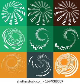 set of white helical, spiraling, curl and curly shapes. spiral, twirl, swirl illustration. twine design elements over single-color, monochrome background, backdrop. helix, volute set