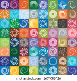 conjunto de formas blancas helicoidales, espirales, rizos y rizos. espiral, giratoria, ilustración giratoria. dos elementos de diseño sobre fondo monocromo de un solo color. helix, conjunto voluto