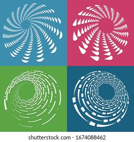 set of white helical, spiraling, curl and curly shapes. spiral, twirl, swirl illustration. twine design elements over single-color, monochrome background, backdrop. helix, volute set