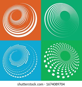 conjunto de formas blancas helicoidales, espirales, rizos y rizos. espiral, giratoria, ilustración giratoria. dos elementos de diseño sobre fondo monocromo de un solo color. helix, conjunto voluto