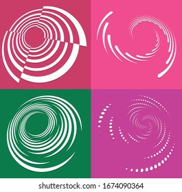 set of white helical, spiraling, curl and curly shapes. spiral, twirl, swirl illustration. twine design elements over single-color, monochrome background, backdrop. helix, volute set