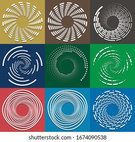 set of white helical, spiraling, curl and curly shapes. spiral, twirl, swirl illustration. twine design elements over single-color, monochrome background, backdrop. helix, volute set