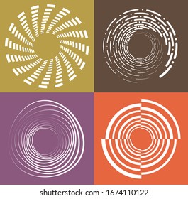 conjunto de formas blancas helicoidales, espirales, rizos y rizos. espiral, giratoria, ilustración giratoria. dos elementos de diseño sobre fondo monocromo de un solo color. helix, conjunto voluto