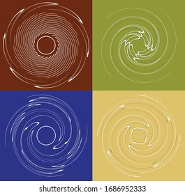 set of white helical, spiraling, curl and curly shapes. spiral, twirl, swirl illustration. twine design elements over single-color, monochrome background, backdrop. helix, volute set