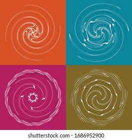 conjunto de formas blancas helicoidales, espirales, rizos y rizos. espiral, giratoria, ilustración giratoria. dos elementos de diseño sobre fondo monocromo de un solo color. helix, conjunto voluto