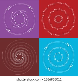 Satz von weißen helikalen, spiralförmigen, geschwungenen und lockigen Formen. spiralförmig, wirbel, wirbelnde Abbildung. Zwirndesign-Elemente auf einfarbigem, einfarbigem Hintergrund, Hintergrund. Helix-Volt-Set