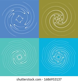 conjunto de formas blancas helicoidales, espirales, rizos y rizos. espiral, giratoria, ilustración giratoria. dos elementos de diseño sobre fondo monocromo de un solo color. helix, conjunto voluto