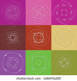 set of white helical, spiraling, curl and curly shapes. spiral, twirl, swirl illustration. twine design elements over single-color, monochrome background, backdrop. helix, volute set
