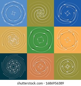 set of white helical, spiraling, curl and curly shapes. spiral, twirl, swirl illustration. twine design elements over single-color, monochrome background, backdrop. helix, volute set