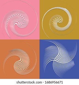 set of white helical, spiraling, curl and curly shapes. spiral, twirl, swirl illustration. twine design elements over single-color, monochrome background, backdrop. helix, volute set