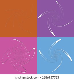 set of white helical, spiraling, curl and curly shapes. spiral, twirl, swirl illustration. twine design elements over single-color, monochrome background, backdrop. helix, volute set