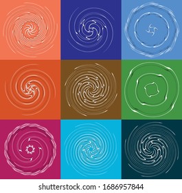 Satz von weißen helikalen, spiralförmigen, geschwungenen und lockigen Formen. spiralförmig, wirbel, wirbelnde Abbildung. Zwirndesign-Elemente auf einfarbigem, einfarbigem Hintergrund, Hintergrund. Helix-Volt-Set