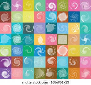 conjunto de formas blancas helicoidales, espirales, rizos y rizos. espiral, giratoria, ilustración giratoria. dos elementos de diseño sobre fondo monocromo de un solo color. helix, conjunto voluto