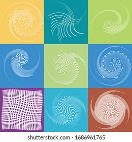 conjunto de formas blancas helicoidales, espirales, rizos y rizos. espiral, giratoria, ilustración giratoria. dos elementos de diseño sobre fondo monocromo de un solo color. helix, conjunto voluto