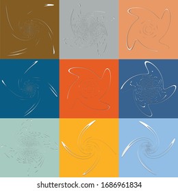 Satz von weißen helikalen, spiralförmigen, geschwungenen und lockigen Formen. spiralförmig, wirbel, wirbelnde Abbildung. Zwirndesign-Elemente auf einfarbigem, einfarbigem Hintergrund, Hintergrund. Helix-Volt-Set