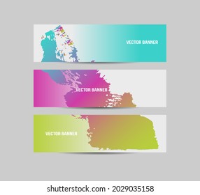 Set of white horizontal banners with pattern of colorful brush strokes. Collection of trendy color coupons. Website banner elements design. Vector illustrator.