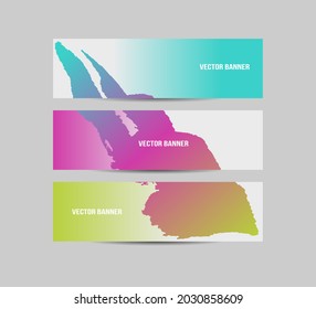 Set of white horizontal banners with pattern of colorful brush strokes. Collection of trendy color coupons. Website banner elements design. Vector illustrator.